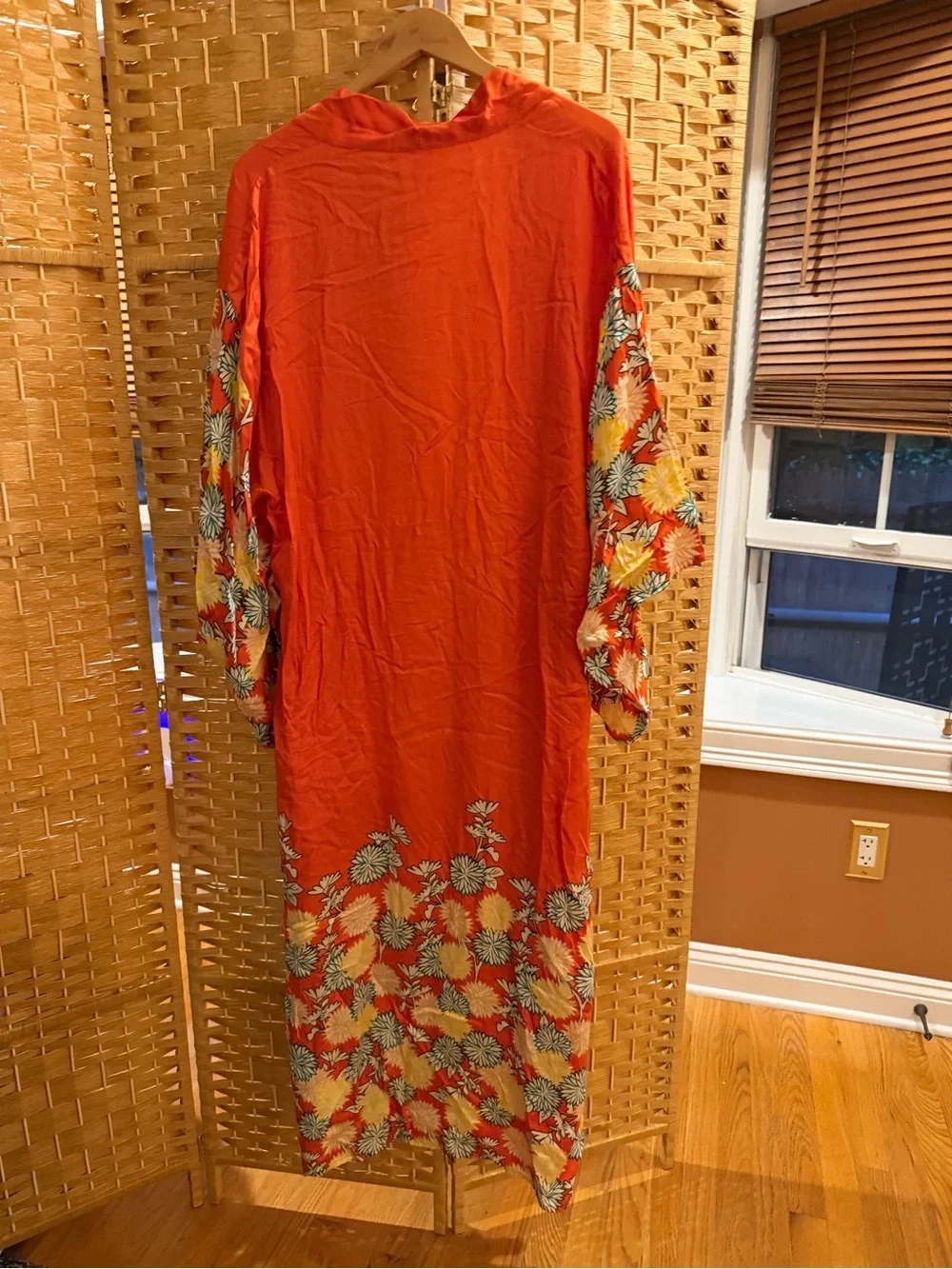 Free People Orange Floral Embroidered Maxi Duster